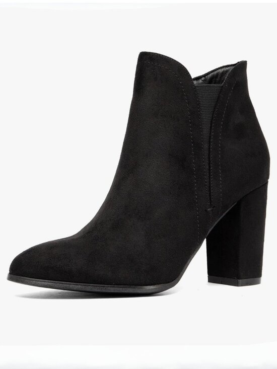 Newbella Shoes - Newbella Black Suede Pointed Toe Bootie | 3" Block Heel | Side Zip | 8.5 NIB